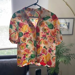 Vintage Fruit Patterned 100% Silk Top